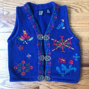 VINTAGE GAP 90s unique grannycore knit embroidered vest w/ ornate clasps | XXS